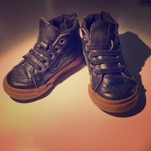 Black leather toddler Vans high tops